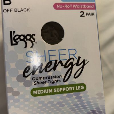 L'EGGS 2 PAIR SHEER ENERGY CONTROL TOP NO ROLL TIGHTS-SHEER TOE-B-OFF BLACK